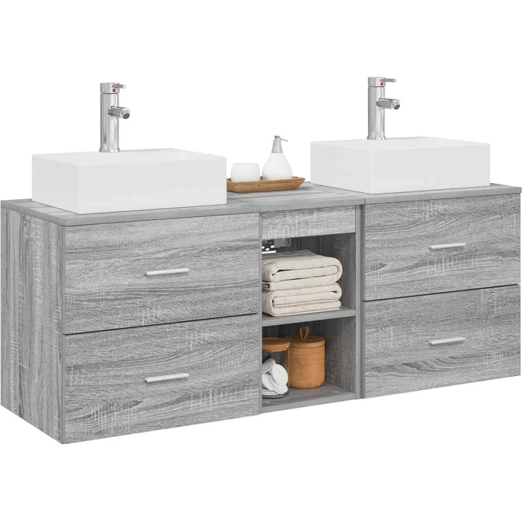vidaXL Badezimmerschrank-Set 3 stk. Grau Sonoma 129 x 41 x 79,5 cm 3405840 – Bild 3