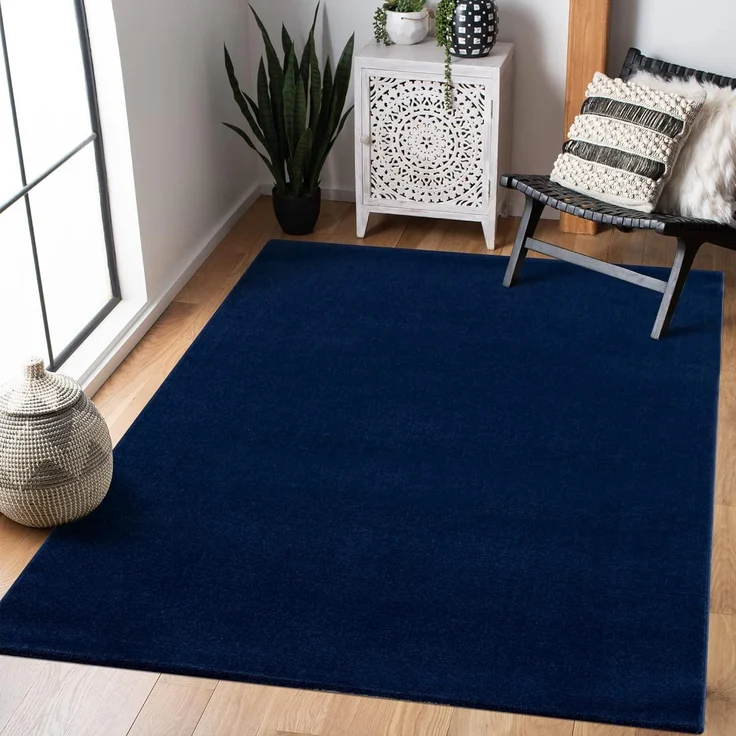 SANAT Kurzflor Teppich Wohnzimmer - Uni Modern Teppiche fürs Schlafzimmer, Arbeitszimmer, Büro, Flur, Kinderzimmer und Küche - Marine, 200x290 cm – Bild 2