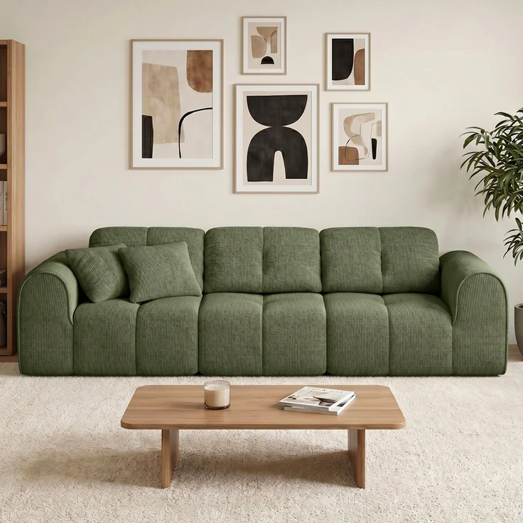 skølm 'Vanaheim' Sofa 3 Sitzer mit 2 Kissen, Cloud Sofa dunkelgrün, Chenille-Stoff, Vollschaumcouch mit Federkern und Vakuum-Kompression, kein Aufbau erforderlich – Bild 1