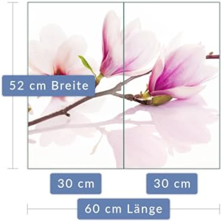 Herdabdeckplatte Abdeckung Ceranfeld Abdeckplatte Schneidebrett 2-Teilig 60x52 Magnolie Rosa Spritzschutz Glasplatte Ceranfeldabdeckung Schutz Herdschutz Sicherheitsglas Glasschneidebrett 2x30x52 – Bild 2