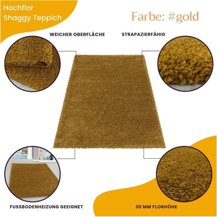 Teppium Teppich Unicolor - Einfarbig, Rechteckig, Höhe: 30 mm, Einfarbig Shaggy Teppich Wohnzimmer Langflor versch. farben und größen – Bild 3
