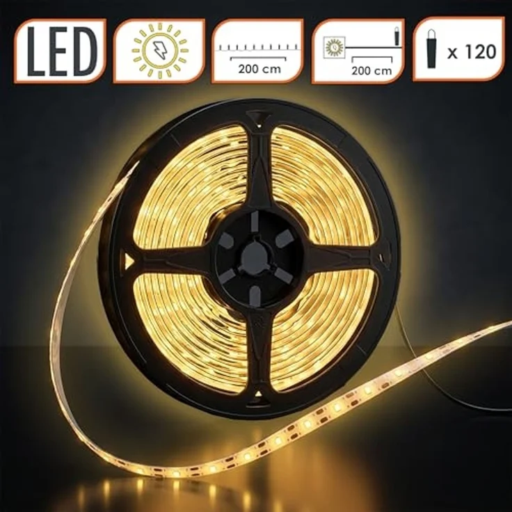Spetebo LED Stripe Outdoor Solar Lichtstreifen selbstklebend, 120-flammig,Solar LED Stripe selbstklebend warm weiß 200 cm für Außen – Bild 2