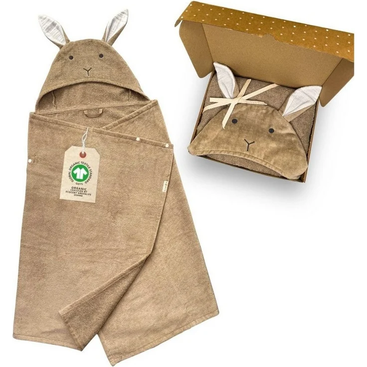 DIKOS Kapuzenhandtuch Badeponcho Baby Kinder Taupe/Altrosa, 70x140cm, 100% Bio-Baumwolle, 2-in-1 ab Geburt Handtuch mitwachsendes Badetuch/Poncho mit Knöpfen – Bild 5