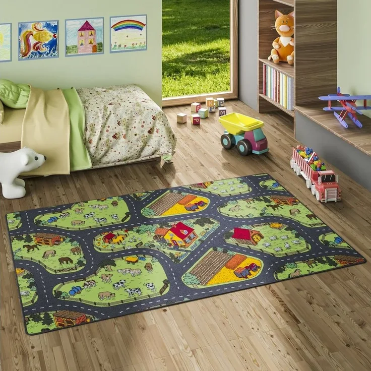 Snapstyle Kinderteppich Kinder Spiel Teppich Bauernhof, Rechteckig, Höhe: 4 mm