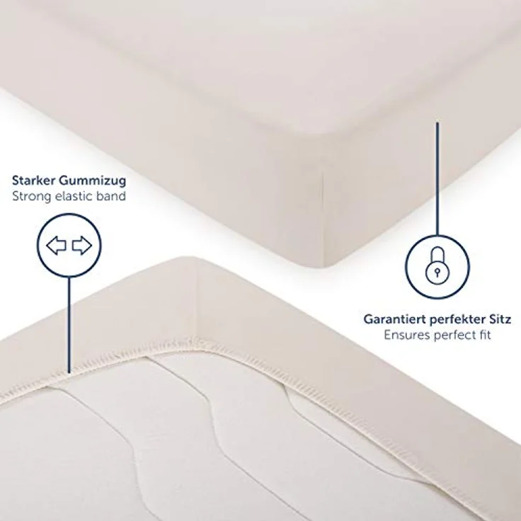 Blumtal Basics - Set di 2 Spannbettlaken, 120 x 200 cm, 100% Baumwolle, für Matratzen bis 20 cm Höhe, Farbe: Avorio – Bild 4