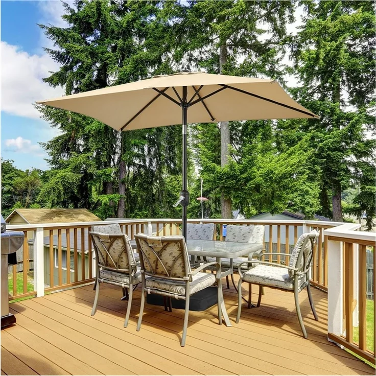 Yaheetech Sonnenschirm Rechteckiger Terrassenschirm mit Kurbel & 6 Metallstreben, LxB: 196,5x147 cm, Gartenschirm 196,5 cm L × 147 cm B × 227 cm H – Bild 1