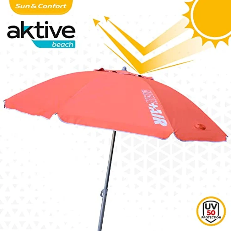 AKTIVE 62245 – Windfester Strandschirm mit UV50-Schutz Koralle | Maße Ø220 cm, höhenverstellbar | Windabweisend | Inklusive Aufbewahrungstasche mit Tragegriff – Bild 8