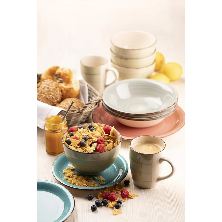 Mäser 931496 Lumaca Frühstück-Service für 6 Personen im Vintage Look, handbemalte Keramik, Geschirr-Set, Steingut, türkis, 18-teilig (1 Set) – Bild 7