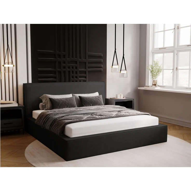 GRAINGOLD Monaco Doppelbett 180x200, Polsterbett mit Bettkasten und Kopfteil, Velour-Stoff, Dunkelgrau – Bild 1