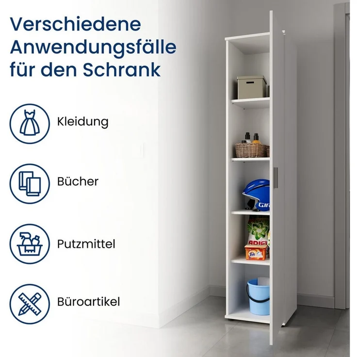 Home Collective Mehrzweckschrank Schmaler 40 cm breit mit 1 Tür & 4 Einlegeböden (Universalschrank Haushaltsschrank für Haushalt, Flur, Büro oder Schlafzimmer) 40x35x184 cm (BxTxH), Weiß – Bild 4