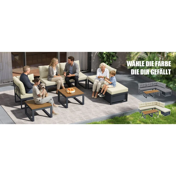 ZUBALIYA Garten-Loungeset - 191,5 x 191,5 x 79 cm , Beige , Polyester , verstellbare Rückenlehne , mit Stauraum – Bild 23