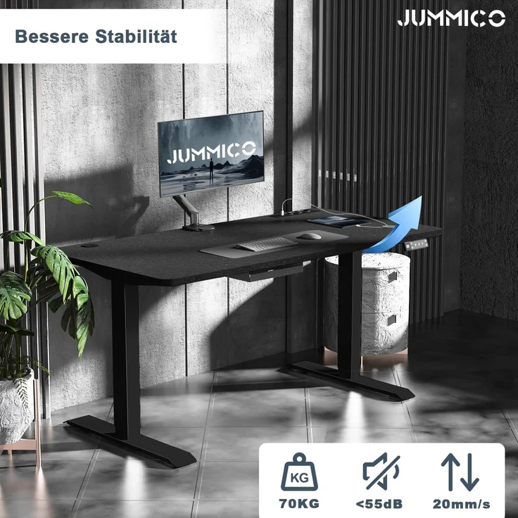 JUMMICO Höhenverstellbarer Schreibtisch mit Kabelloser Ladestation und Euro-Steckdose mit USB, Schreibtisch Höhenverstellbar Elektrisch Stehtisch, Standing Desk (Schwarze Felsplatte 140x70 cm) – Bild 6