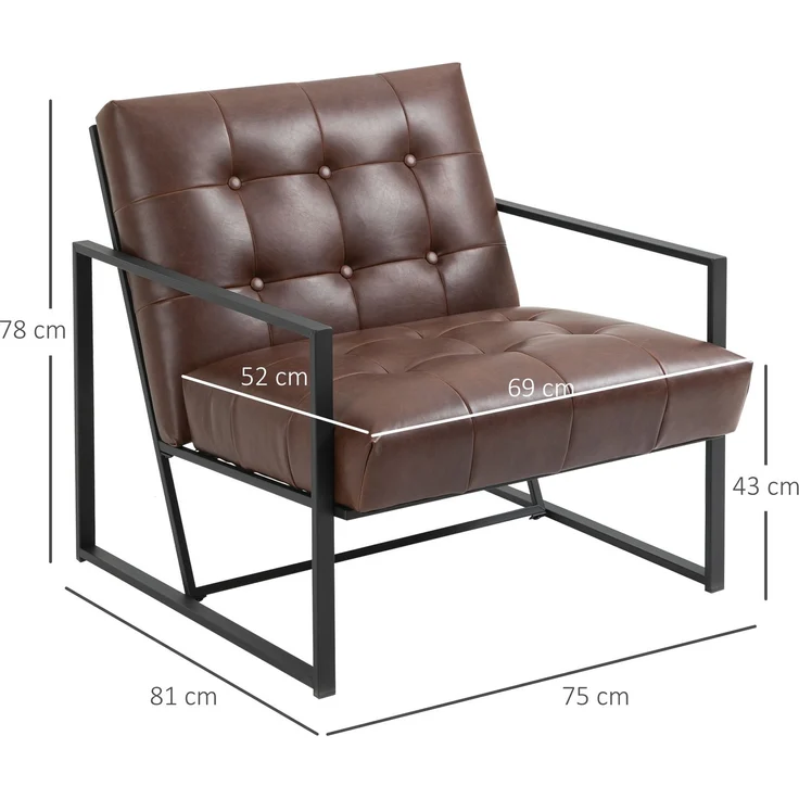 Wohnora-Chesterfield-Loungesessel, bequemer Sessel, gesteppte Sitzfläche und Rückenlehne, schwarzes Metallgestell, schokoladenbrauner Kunstlederbezug,H 780cm x T 820cm x B 810cm,Braun – Bild 4