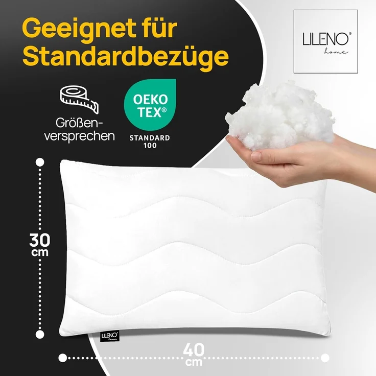 LILENO HOME Kopfkissen 30x40 (1er Set) – 95 °C waschbar, Oeko-Tex & Made in DE – Allergiker Kissen 30x40 für himmlischen Schlaf – Haut schmeichelndes & geruchsfreies Pillow – Bild 2