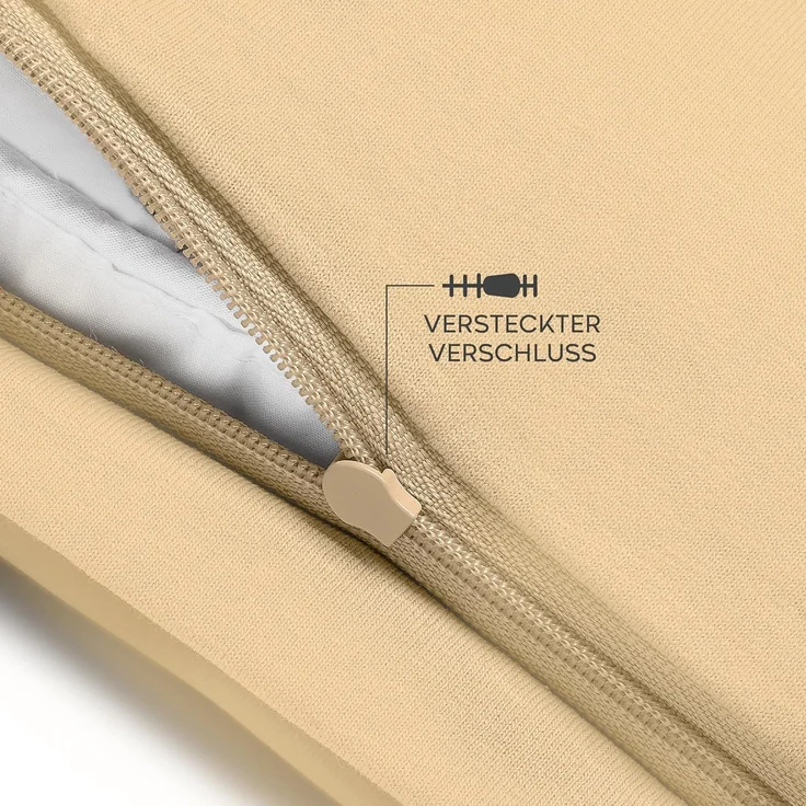 Twinzen® Kissenbezug 65x65 (2er-Set) - 100% Jersey Baumwolle 150 GSM Kissenbezüge - Beige - Für Kissenbezüge 65x65 cm - Kissenhülle - Kissenbezug mit Reißverschluss - Oeko-Tex Zertifiziert – Bild 4