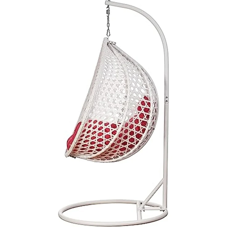 Luxus Hängesessel Style XXL Rattan Korb und Gestell Weiss mit Relaxkissen Pink – Bild 3