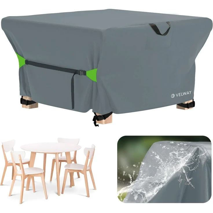 Velway Abdeckung Gartenmöbel Wasserdicht 125 x 125 x 74 cm - Quadratisch Schutzhülle Winddicht Loungemöbel Abdeckung Abdeckhauben für Gartentische Sitzgruppe Terrassenmöbel - Grau – Bild 1