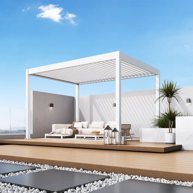 Weide E-Deluxe Plus elektrische Pergola Voll-Aluminium 3x4m mit Lamellendach weiß – Bild 3