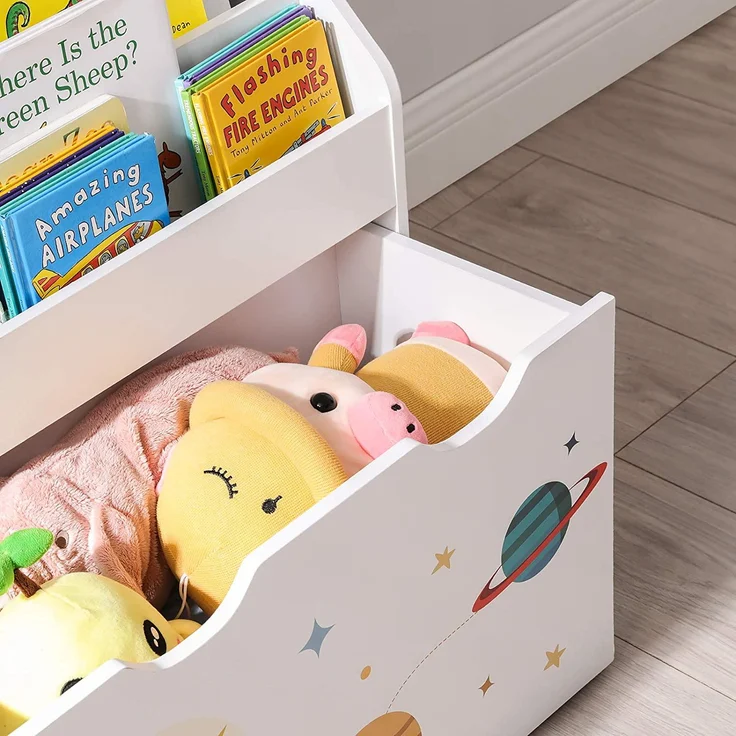 Songmics Spielzeugregal, Bücherregal für Kinder, Kinderzimmerregal mit 3 Fächern und herausziehbarer Spielzeugkiste mit Rollen – Bild 9