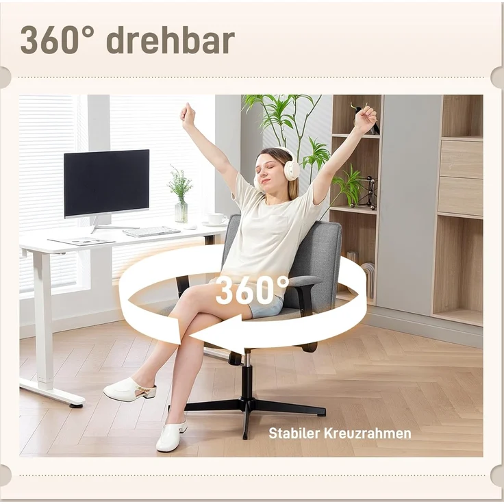 HOMCOM Bürostuhl Schreibtischstuhl, höhenverstellbar (Drehstuhl, 1 St), für Schlafzimmer, Arbeitszimmer, Grau – Bild 6
