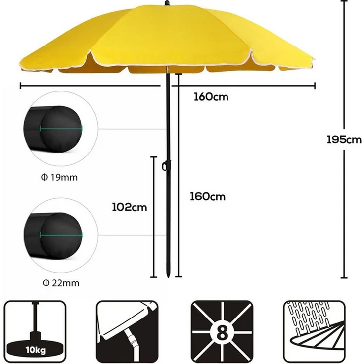 Sekey Sonnenschirm Ø 160 cm Balkonschirm Rund Strandschirm Sonnenschirm mit Schutzhülle, LxB: 160,00x160,00 cm, Neigungswinkel verstellbar, Höhe verstellbar, mit Tragetasche – Bild 3