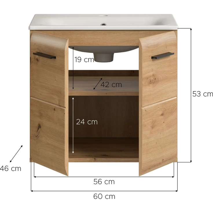 Waschtisch inkl. Waschbecken (B/H/T: 60x55x46 cm) in Artisan Oak Nachbildung und Artisan Oak Nachbildung – Bild 4
