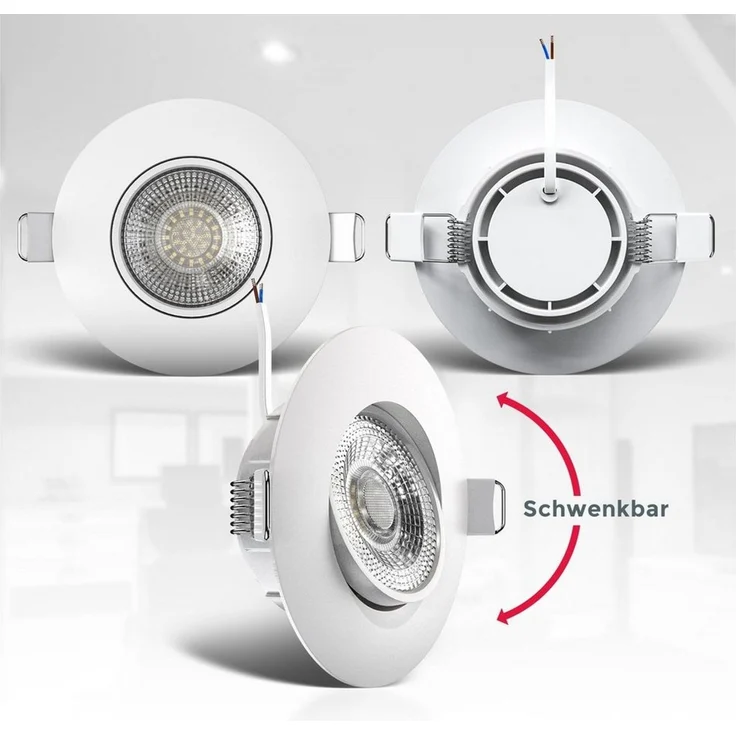 B. K. Licht - 6er Set LED Einbaustrahler 230V schwenkbar, warmweiße Lichtfarbe, Lochmass 68mm, flach, LED Spot, Deckenspots, LED Spots, Einbauleuchten, Einbauspots LED, Deckenstrahler, 90x24 mm, Weiß – Bild 2
