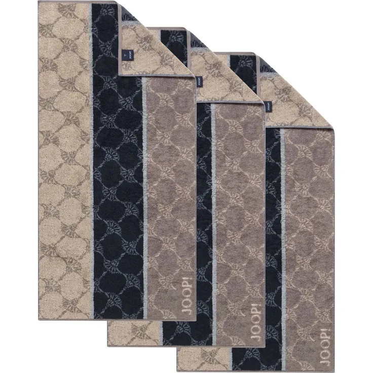 JOOP! Handtuch, 3er Pack - Signature Cornflower Stripes, Walkfrottier Grau 50x100cm