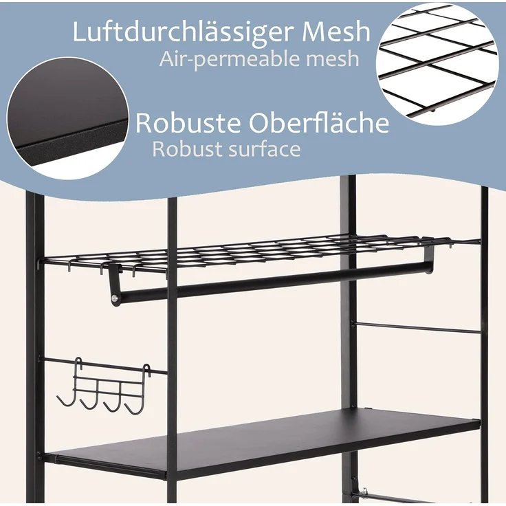 ONVAYA Waschmaschinenumbauschrank mit Kleiderstange und 4 Haken ǀ Waschmaschinenregal ǀ schwarz – Bild 5