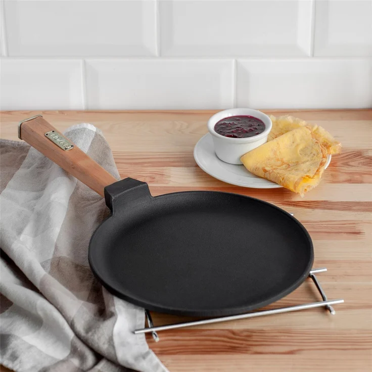 Pfannkuchenpfanne 24 cm Crêpes - Bratpfanne aus Gusseisen Omlettpfanne Blinipfanne Holzgriff Induktion – Bild 2