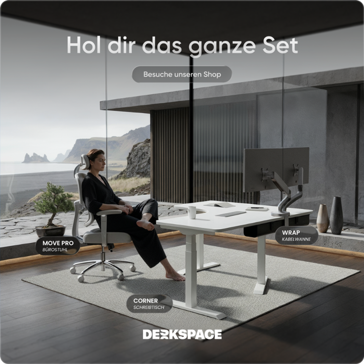 DESKSPACE CORNER Schreibtisch, Elektrisch höhenverstellbar, 160 x 130 x 70 cm, Weiße Tischplatte, Weißes Gestell – Bild 9