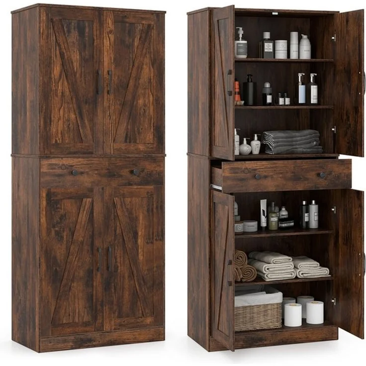 COSTWAY Vorratsschrank Küchenbuffet mit verstellbarem Regal, Schublade weiß – Bild 4