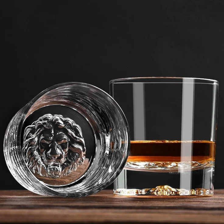 Whisky Gläser Löwenmuster Tumbler Set Rum Gläser 300ml 2er Pack – Bild 6