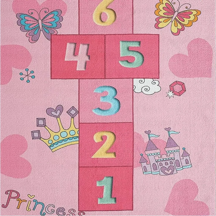 Carpetia Kinderteppich Hüpfkästchen Kinder-Spielteppich mit Prinzessinnen Burg in rosa, rechteckig, Höhe: 5 mm – Bild 4