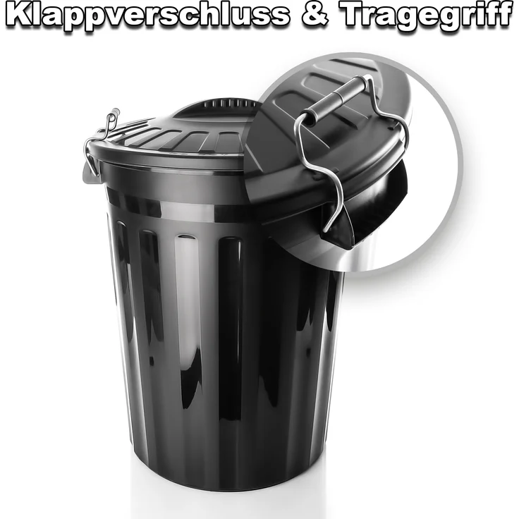 BigDean wetterfeste Universaltonne mit Deckel Schwarz und 2 Tragegriffen + Clip Verschluss auch als Mülltonne – Regentonne und Futtertonne geeignet für Indoor + Outdoor geeignet - Made in Europe – Bild 3