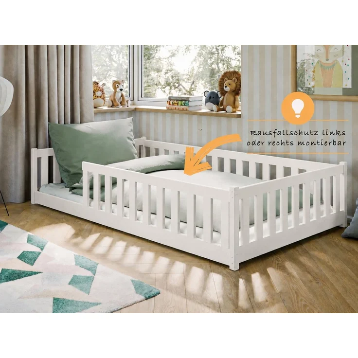 Kids Collective Kinderbett Bodenbett Bett mit Rausfallschutz & Lattenrost Montessori Bett Kinder (Jungen, Mädchen, Kinder, weitere Größen 80x160, 80x180, 90x190, 90x200, 140x200 cm), Gitterbett Jugendbett Einzelbett Baumwolle 120x200 cm – Bild 4