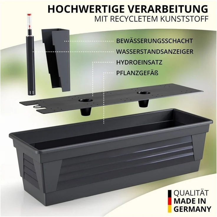 Plastard Blumenkasten, 3er-Set Pflanzkasten mit Hydroeinsatz & Wasserstandsanzeiger (3er-set, 3er-Set mit Hydroeinsatz & Wasserstandsanzeiger 60 cm, 80 cm 100 cm), Witterungs- und UV-Beständigkeit – Bild 2