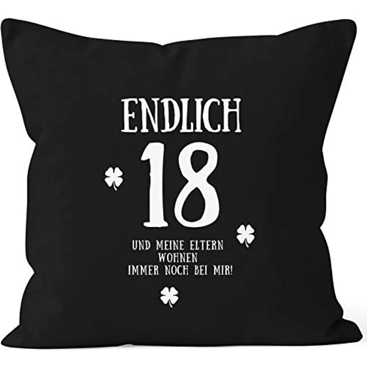MoonWorks Dekokissen Kissenbezug Endlich 18 zum Geschenk zum 18. Geburtstag Kissen-Hülle Deko-Kissen 40x40 Baumwolle MoonWorks® – Bild 2