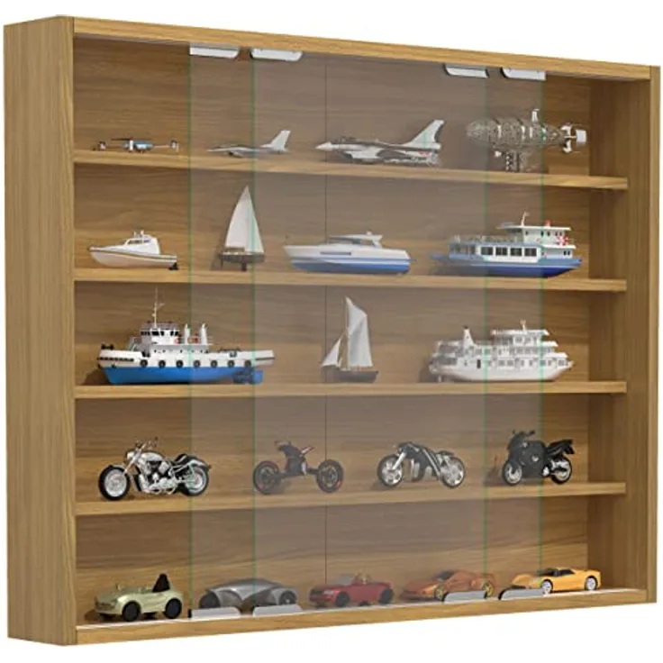 MID.YOU Hängevitrine, Buche, 4 Fächer mit Schiebetüren, 77x60x10 cm, hängend für Wohnzimmer