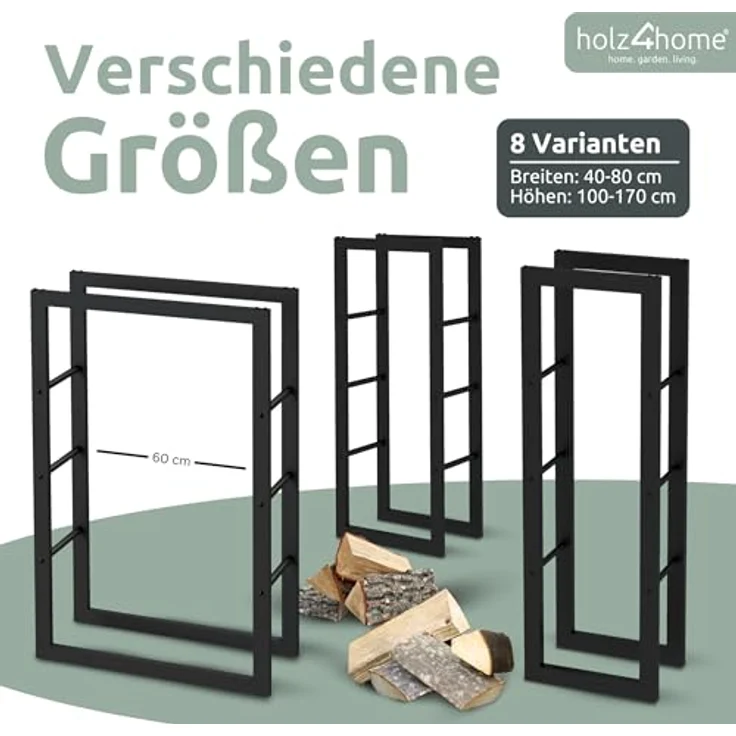 holz4home® Kaminholzregal Metall Schwarz I Brennholzregal Holzlager Design Feuerholzregal, BxTxH:40x25x125 cm, (inkl. Handschuh) – Bild 9