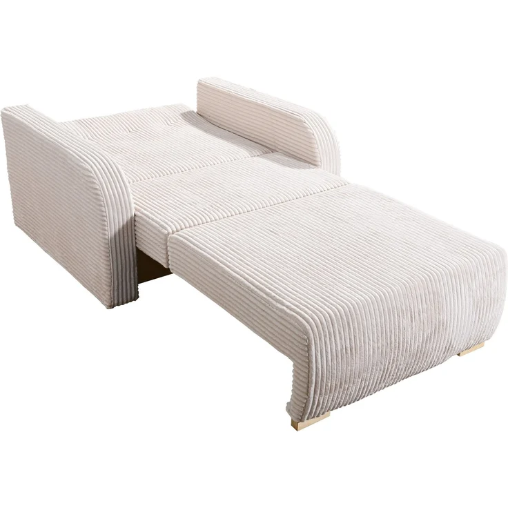 Wohnero24 Lirena 1 Schlafsessel mit Bettfunktion 80x195 cm – Cord Sessel ausziehbar 103x95 cm mit Bettkasten, kleines Gästebett, platzsparendes Einzelschlafsofa - Creme – Bild 5