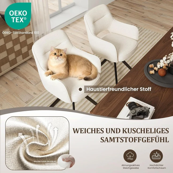 COLAMY Drehbare Esszimmerstühle 6er Set mit Armlehnen, Drehbare Polsterstühle für Küche & Esszimmer aus weichem Florstoff mit Metallgestell und Rückenlehne, für Esszimmer, Küche, Büro,Beige – Bild 5