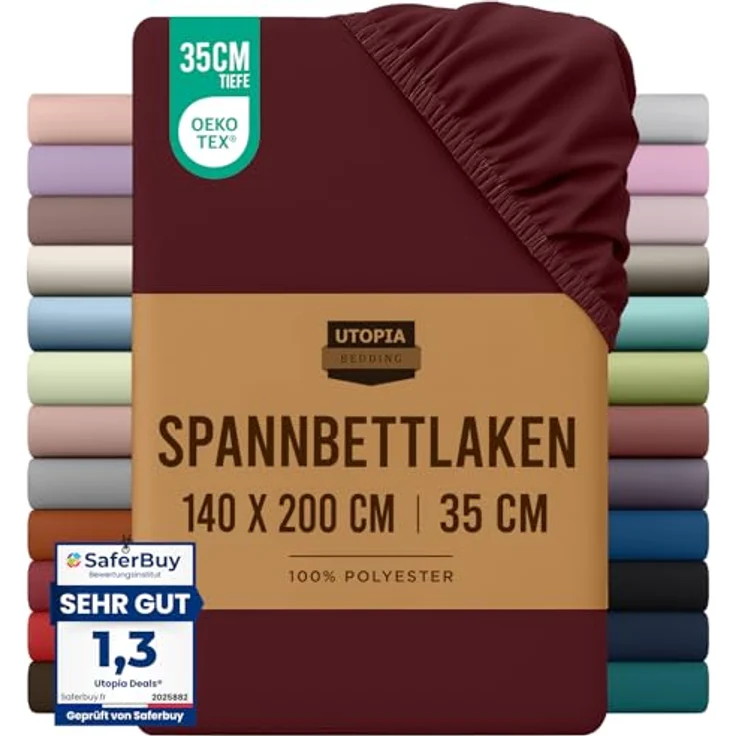 Utopia Bedding - Spannbettlaken 140x200 cm - Burgunderrot - Gebürstete Polyester-Mikrofaser Spannbetttuch - 35 cm Tiefe Tasche – Bild 2