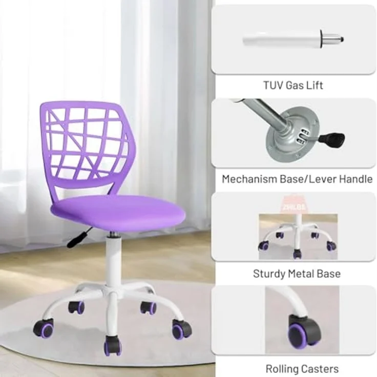 FurnitureR Kinder Schreibtischstuhl, höhenverstellbarer Drehstuhl mit kleinem Loch Rückenlehne Design, geeignet für Kinderzimmer oder Arbeitszimmer, lila I – Bild 4