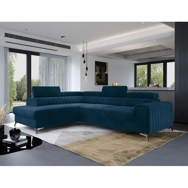 Ecksofa mit Schlaffunktion Sofa ELENI Stoff Monolith Dunkelblau Ottomane Links