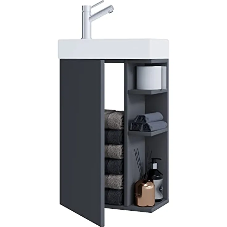 VCM Badmöbelset Lumi, 2-tlg Gäste WC Set mit Waschplatz, Waschbeckenunterschrank aus Keramik, schmal, 70 x 40 x 22 cm