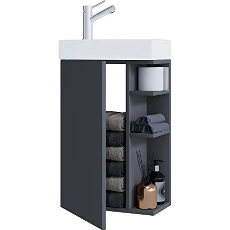 VCM Badmöbelset Lumi, 2-tlg Gäste WC Set mit Waschplatz, Waschbeckenunterschrank aus Keramik, schmal, 70 x 40 x 22 cm – Bild 1