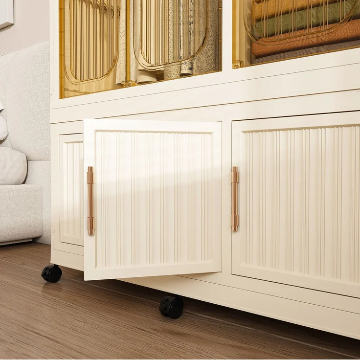 Kleiderschrank aus PP-Kunststoff mit 9 Magnettüren, 6 Rollen und 2 Kleiderstangen, 92x45x196 cm, Cremeweiß – Bild 9