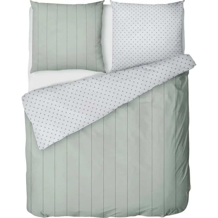 LINKHOFF Wendebettwäsche Biber Bettwäsche 135x200 / 155x220 + Kissen 80x80, Grün, 100% Baumwolle, Mintgrün, Grau, Mit Reißverschluss