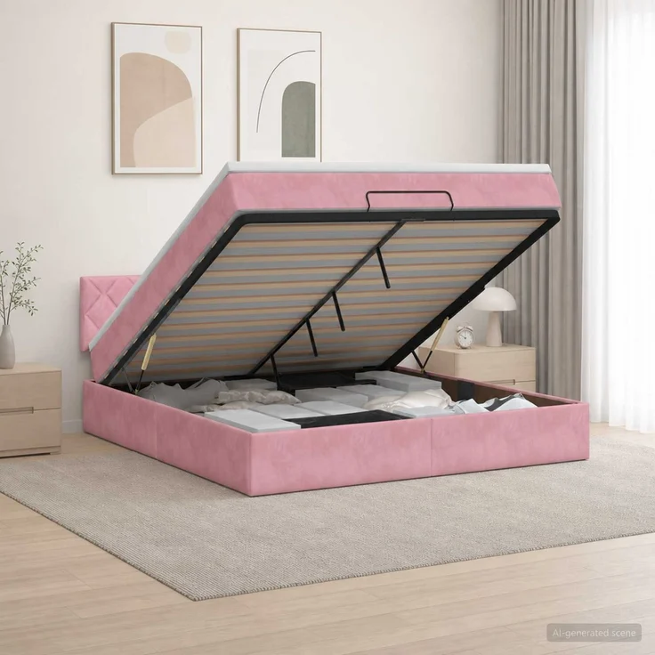 vidaXL Ottoman-Bett mit Matratze und LED Rosa 160 x 200 cm Samt 3457226 – Bild 1